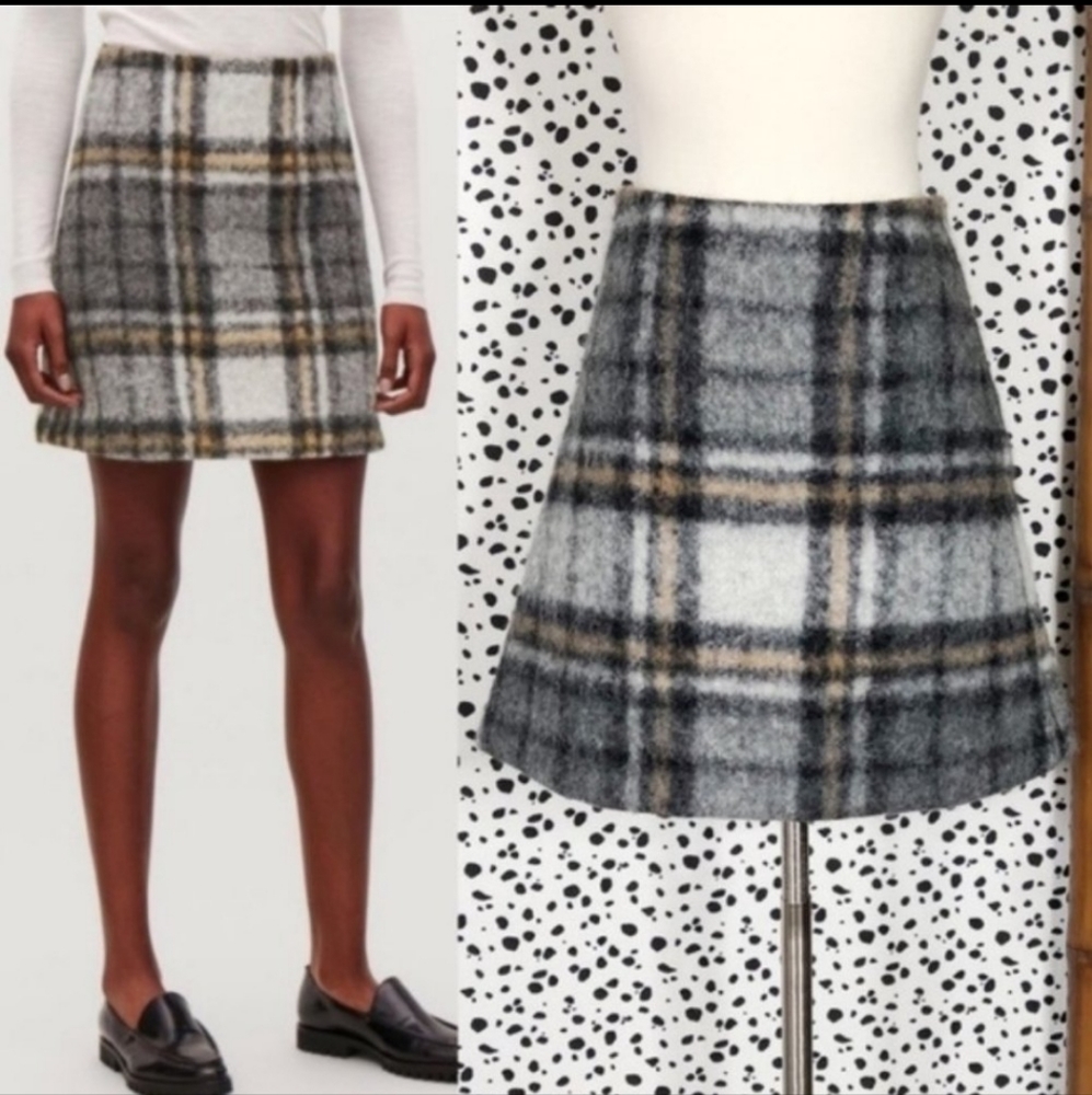 COS | Plaid Print Fuzzy Wool Mini Skirt 2
